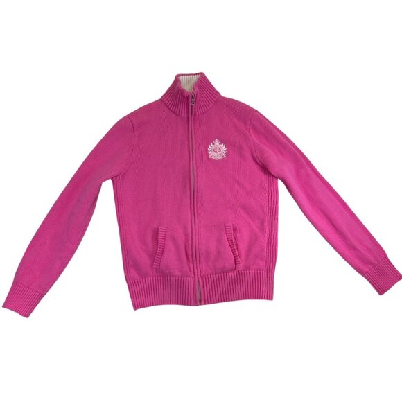 Lauren‎ Ralph Lauren Active Sweater Womens Large Pink Cable Knit Jacket Full-zip - Picture 1 of 6